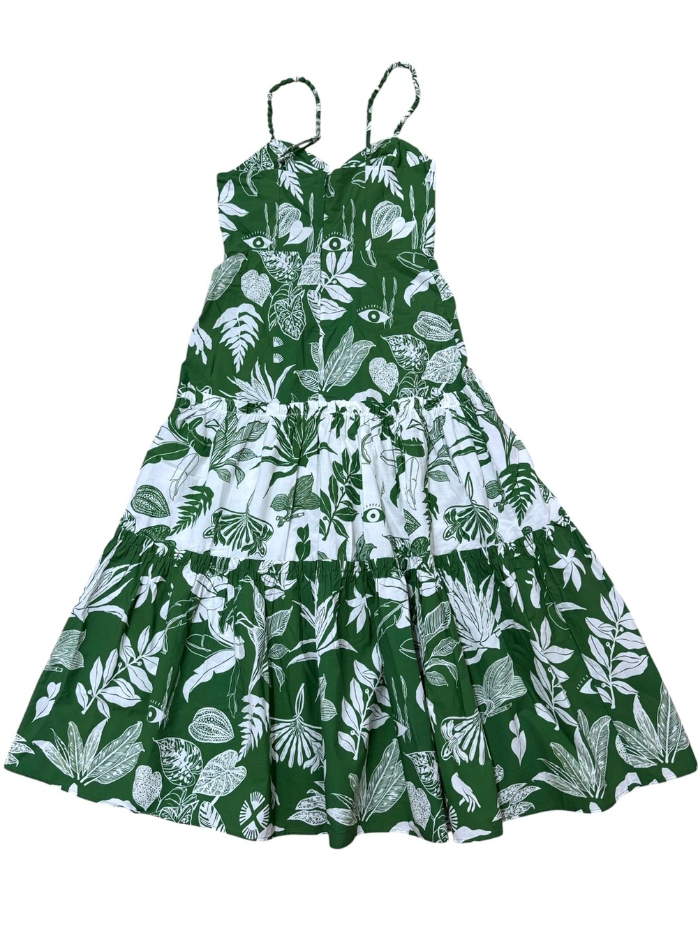Farm Rio Sz S Dress Forest Soul Mix Midi Green White Sundress Anthropologie - Picture 5 of 11